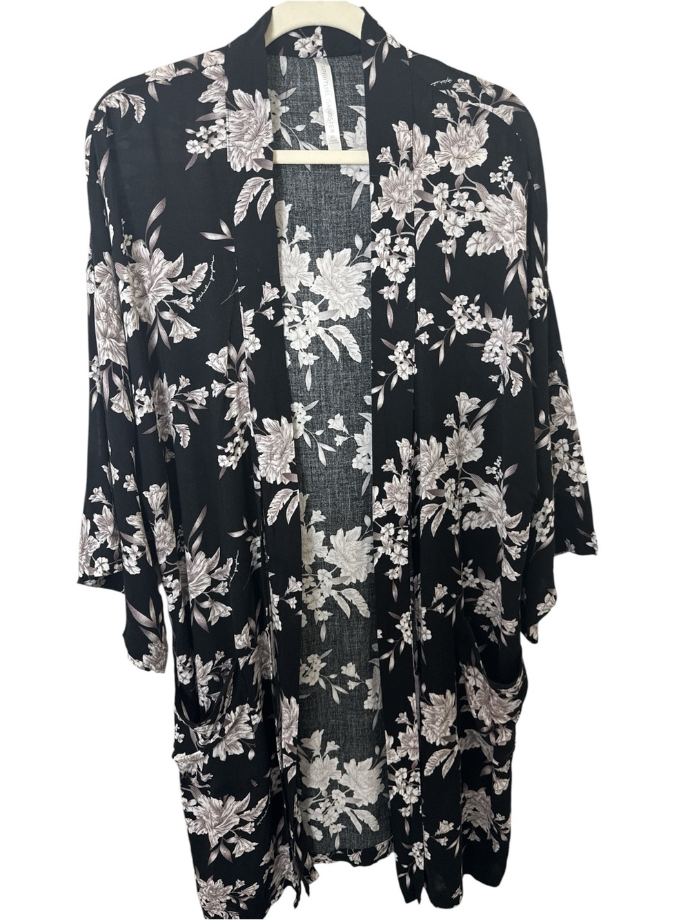 Spiritual Gangster Black Floral Open-Front Kimono